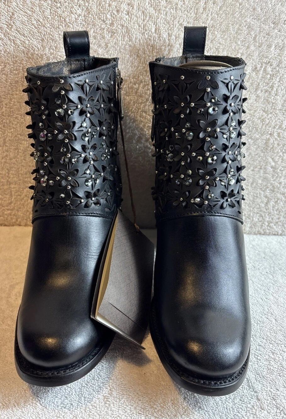 Cuadra Ladies Crystalized Heeled Black Booties CU439 Size 8